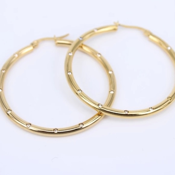 Gold Plated Crystal Hoop‎ 1.5" Earrings - Picture 5 of 10